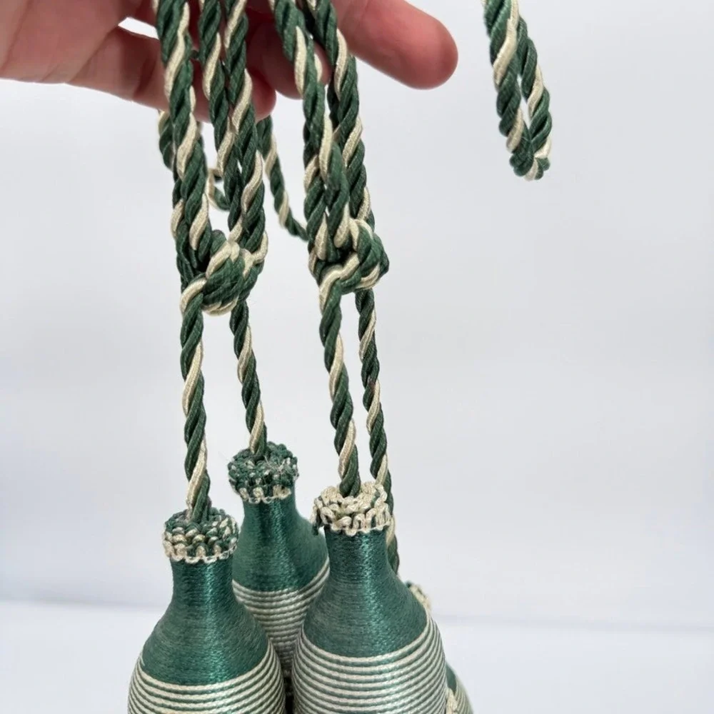 Curtain Tieback Double Tassels Traditional Elegant Drapery Decor Green Cream‎